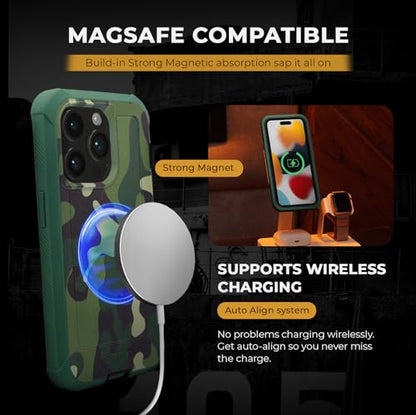 MOTIVE Heavy Duty Case for iPhone 15 Pro Max, Belt Clip Holster | 6.7" Green - color: Green Camouflage, size: iPhone 15 Pro Max