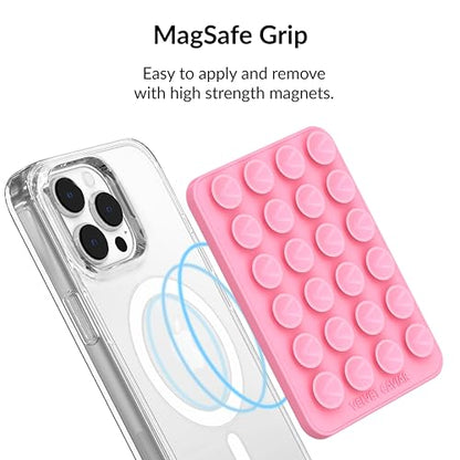 Velvet Caviar Suction Cup Phone Case Mount Compatible with MagSafe Devices Only - Magnetic Silicone Sticky Phone Grip Holder for iPhone Back of Phone - Mirror Gripper (Pink) - color: Pink