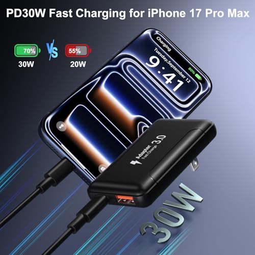 Flat USB C Wall Charger, OKRAY 3-Pack 50W Extra-Slim Fast Dual USB Charger - color: Black - 3Pack