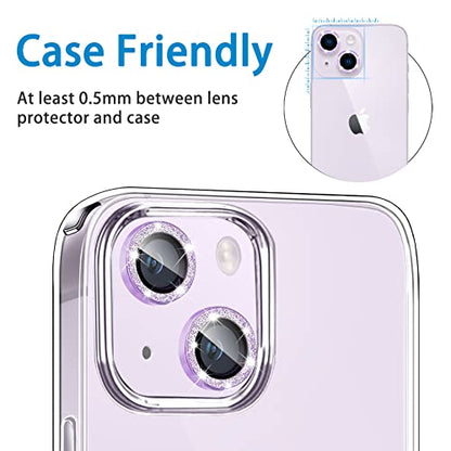 Compatible with iPhone 15 & 15 Plus Camera Lens Protector, Bling Glitter Diamond Lens Cover 9H Tempered Glass Camera Cover Anti Scratch Shockproof Screen Protector Individual Metal Lens Ring - - color: Purple Glitter