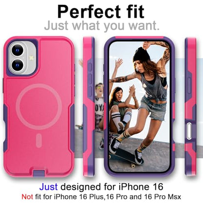 AICase for iPhone 16 Case [Compatible MagSafe],Heavy Duty 20 FT Drop Protection Full Body Rugged Shockproof Military Protective Tough Durable Phone Cover 6.1" for Men Women_3 - color: Pink/Purple with Magsafe