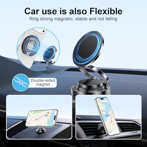 Magnetic Phone Finger Ring Grip Holder for MagSafe Two-Sided Magnet Stand - color: Black