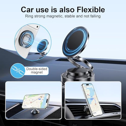 Magnetic Phone Finger Ring Grip Holder for MagSafe Two-Sided Magnet Stand - color: Black