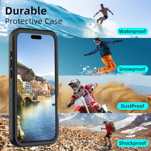 Waterproof Clear Case for iPhone16 Plus, IP68 Magnetic DropProof, BlackSide - size: iPhone 16 Plus 6.7 inch