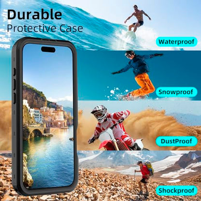 Waterproof Clear Case for iPhone16 Plus, IP68 Magnetic DropProof, BlackSide - size: iPhone 16 Plus 6.7 inch