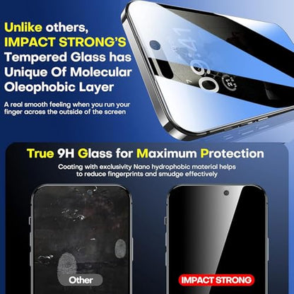ImpactStrong Anti-Spy Privacy Screen Protector for iPhone 17 Pro (6.3-Inch), 9H Tempered Glass, Shatter-Resistant, Anti-Scratch, Easy Install Kit, Case Friendly, 2-Pack - size: iPhone 17 Pro