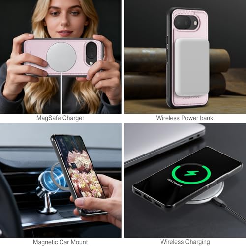 Wallet Case for Google Pixel 10a Compatible with MagSafe for Men Women, 2 in 1 Detachable Magnetic Phone Case with Card Holder Kickstand RFID Blocking for Pixel 10a (Pink) - color: Pink