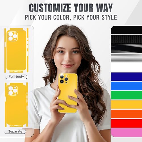 2Pcs Skin Wrap Compatible for iPhone 15 Pro – Slim Decal Vinyl Protective Film for Sides & Back – Sleek Fit, Premium Look – Compatible with All iPhone 15 Pro Cases - Yellow - color: Yellow