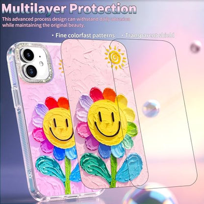 Compatible with iPhone 11 Case,with [Soft Slim][Camera Protection] Cute Rainbow Flower Aesthetic Phone Cover Anti-Yellowing Shockproof Protective Cover for Women Girl-Pink - color: Pink, size: iPhone 11