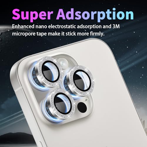 Camera Lens Protector for iPhone 15 Pro/15 Pro Max, Glitter Silver - color: Glitter Silver