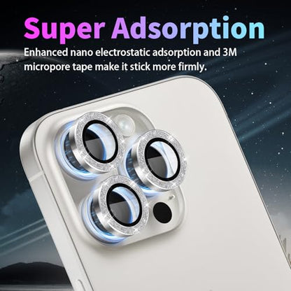 Camera Lens Protector for iPhone 16 Pro/16 Pro Max, Glitter Silver - color: Glitter Silver