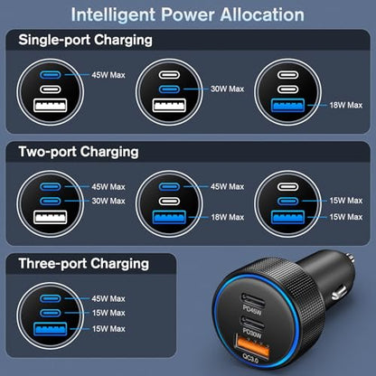2-Pack Car Charger,93W 3 Ports Fast PD/QC 3.0 Cigarette Lighter Adapter - color: 2-Pack Black