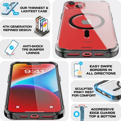 Phone REBEL Clear Case for iPhone 14 Plus [Crystal Series Gen-4] Strong MagSafe Compatible, Anti-Scratch, Non-Yellowing, Protective Shockproof Bumpers, Metal Buttons, 6.7 in 2023 Cover (Crystal Black) - color: Crystal Black, size: iPhone 14 Plus