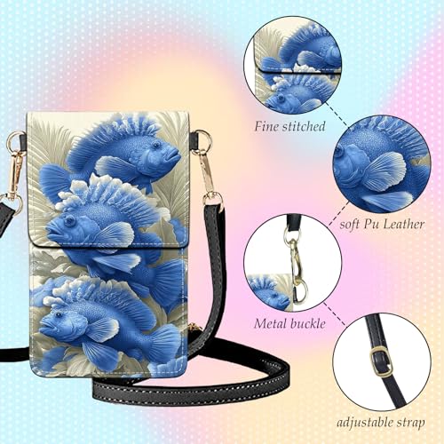 Small Crossbody Bags for Women Touchscreen Cell Phone Bag Cross Body Purses with adjustable Strap,Gifts For Teenage Girls - color: Blue Fishs