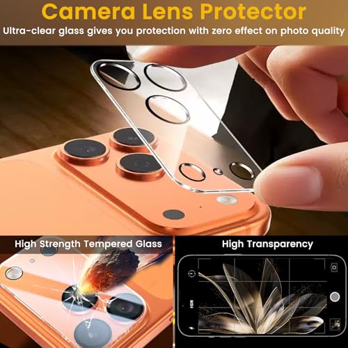 Romkasi 3 Pack Privacy Screen Protector for iPhone 17 Pro Max 6.9 Inch with 3 Pack Camera Lens Protector, Anti Spy Tempered Glass Film, Anti-Scratch, Touch Sensitive, Case Friendly - color: iPhone 17 Pro Max