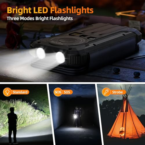 Solar Charger Built-in 3 Cables and 4 Solar Panels, Portable Wireless Charger 10,000mAh