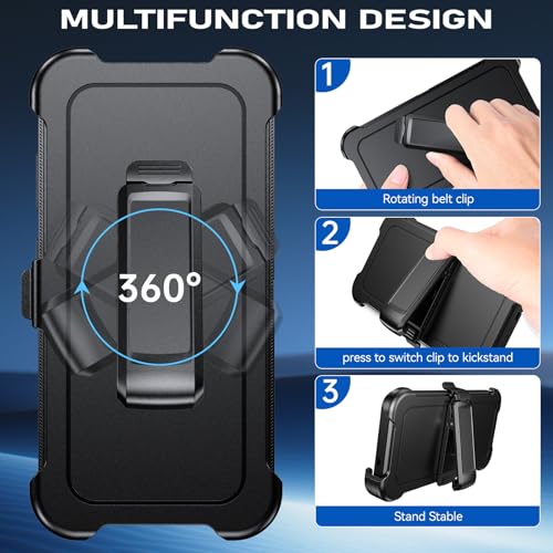 DUEDUE for Samsung Galaxy S26 Case with Belt Clip Holster Shockproof 3-Layer Heavy Duty Kickstand Cover Full Body Protective Rugged Phone Case for Samsung S26 6.3", Black - size: for Samsung S26 6.3"