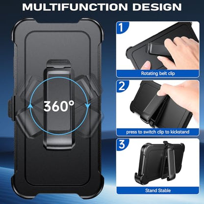DUEDUE for Samsung Galaxy S26 Case with Belt Clip Holster Shockproof 3-Layer Heavy Duty Kickstand Cover Full Body Protective Rugged Phone Case for Samsung S26 6.3", Black - size: for Samsung S26 6.3"