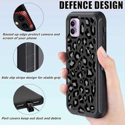 for iPhone 17 Case with Screen Protector Cute Black and Grey Leopard Print Design, Full Body Rugged Heavy Duty Shockproof Cheetah Phone Case for iPhone 17, 6.3inch - color: Black White