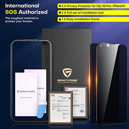 ImpactStrong Anti-Spy Privacy Screen Protector for iPhone 16e / iPhone 13 / iPhone 13 Pro (6.1-Inch), 9H Tempered Glass, Shatter-Resistant, Anti-Scratch, Easy Install Kit, Case Friendly, 2-Pack - size: iPhone 16e/14/13/13 Pro