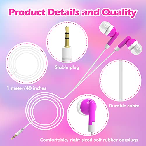 CN-Outlet Wholesale Earbuds Bulk Headphones Individually Bagged 50 Pack for iPhone, Android, MP3 Player for Schools, Libraries, Hospitals (Pink) - color: Pink