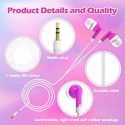 CN-Outlet Wholesale Earbuds Bulk Headphones Individually Bagged 50 Pack for iPhone, Android, MP3 Player for Schools, Libraries, Hospitals (Pink) - color: Pink