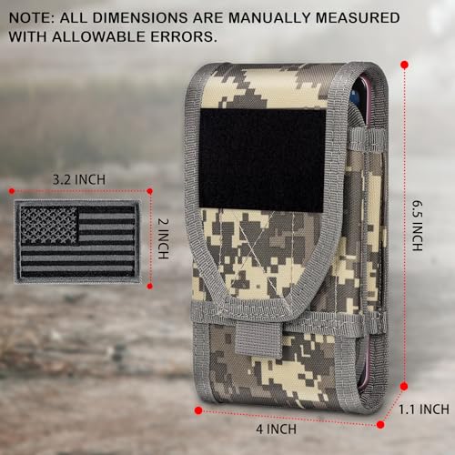 Double Capacity Phone Holster, Tactical Molle Belt Pouch with Flag Patch for iPhone 17 Pro Max/16 Pro Max/16Pro/15ProMax/14 Pro Max/13 Pro Max, Samsung S25, Size Large Extra Stiffness - color: Gray Camo