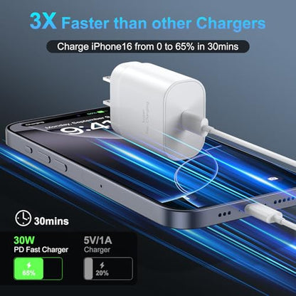 iPhone 17/16/15 Pro Max Charger Fast Charging PD 30W, 6 FT Cable - color: 30White, size: 6FT