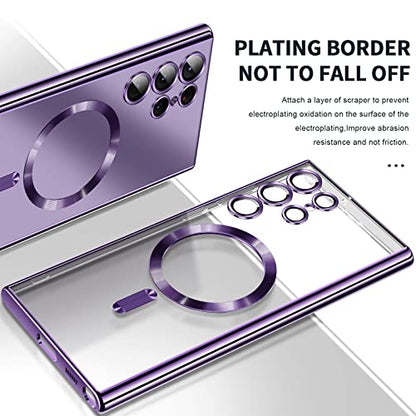 Hurgoer for Samsung Galaxy S23 Ultra Case（only）, Covers for s23u .Magnetic Glossy Slim Clear Luxury Soft Shockproof funda capa para for Galaxy S23 Ultra 6.8 inch .Compatible with MagSafe(Purple) - color: Purple