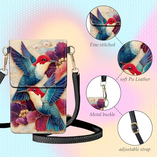 Small Crossbody Bags for Women Touchscreen Cell Phone Bag Cross Body Purses with adjustable Strap,Gifts For Teenage Girls - color: Hummingbirds