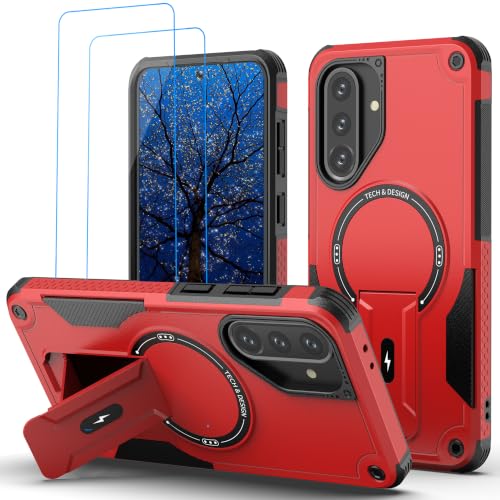 for Galaxy A37/A36-5G Case Military-Grade Dropproof Phone/Invisible Kickstand with MagSafe/HD Screen Protector, Protective Magnetic Phone Cover for Samsung Galaxy A37 4G/5G&A36 5G (Red) - color: Red