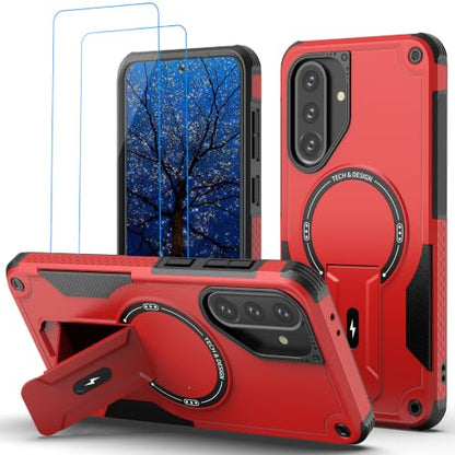 for Galaxy A37/A36-5G Case Military-Grade Dropproof Phone/Invisible Kickstand with MagSafe/HD Screen Protector, Protective Magnetic Phone Cover for Samsung Galaxy A37 4G/5G&A36 5G (Red) - color: Red