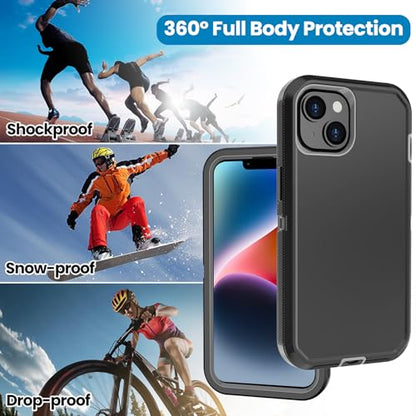 for iPhone 14 Case with 2 Screen Protector,Heavy Duty Shockproof Dropproof Dust Proof Full Body Rugged 3-Layer Military Tough Durable Protective Cover for Apple iPhone 14 6.1" (Black/Gray) - color: Black/Gray