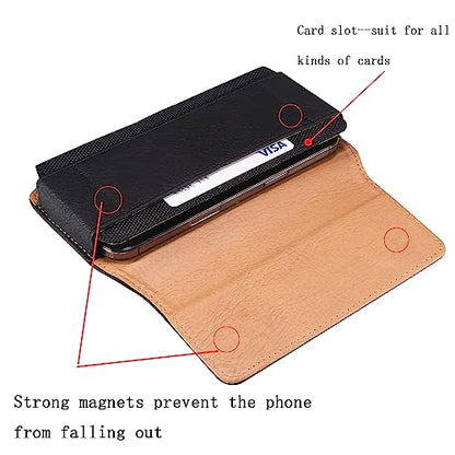 Phone Holster for Samsung Galaxy A17 A16 A15 A25 A35 A55 A57, S26 Ultra, S25 S24 S23 S22 Ultra Plus FE/iPhone 16 Pro Max/Moto G Power Cell Phone Pouch Case with Belt Clip Loop Card Holder (Black) - color: Black - Horizontal