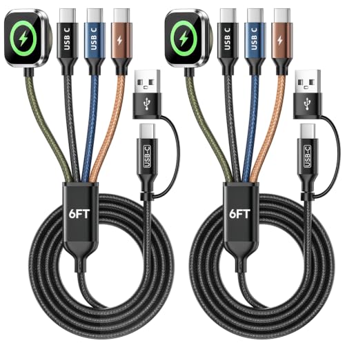 Travel Essentials Triple USB C 4in2 Multi Charging Cable for iWatch Charger - color: Dark Green&Blue&Coffee, size: AC to 2C+L+iWatch