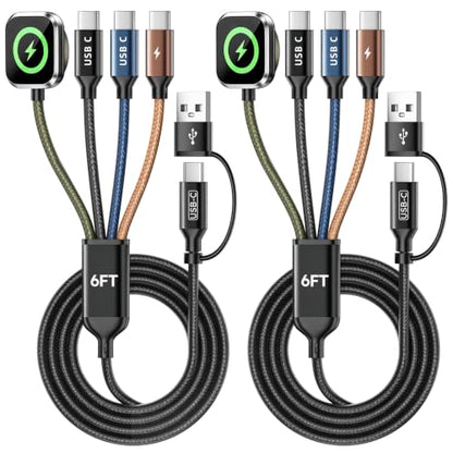 Travel Essentials Triple USB C 4in2 Multi Charging Cable for iWatch Charger - color: Dark Green&Blue&Coffee, size: AC to 2C+L+iWatch