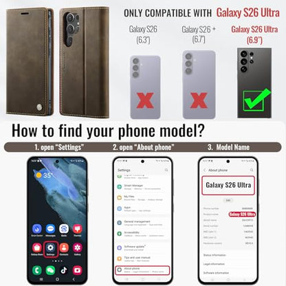 for Samsung Galaxy S26 Ultra 2in1 Detachable Wallet Case, Brown | Compatible with Magsafe, Magnetic, RFID Blocking Card Holder, Shockproof, Kickstand, Wireless Charging, PU Leather Flip Cover - color: (Detachable 2 in 1)-Brown, size: Galaxy S26 Ultra