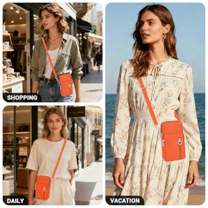 YINHEXI Small Crossbody Bags for Women Trendy, Mini Triple Compartment Cell Phone Crossbody Wallet Purses - color: Orange-2