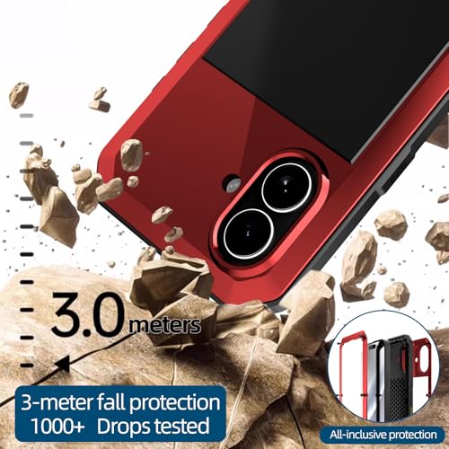 Compatiable with iPhone 17 Case,360 Full Body Protective Cover Heavy Duty Shockproof [Tough Armour] Aluminum Alloy Metal Case with Silicone Built-in Screen Protector - Red - color: Red