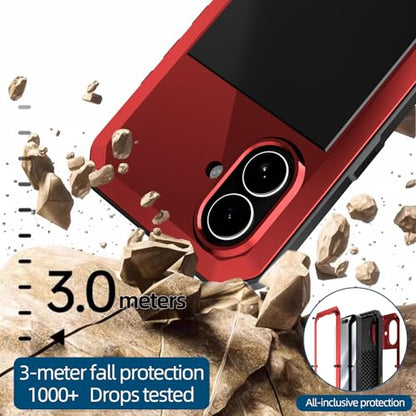 Compatiable with iPhone 17 Case,360 Full Body Protective Cover Heavy Duty Shockproof [Tough Armour] Aluminum Alloy Metal Case with Silicone Built-in Screen Protector - Red - color: Red