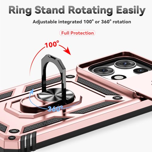for Motorola Moto G 2025 / Moto G 2026 / Moto G Play 2026 Case, with Slide Camera Cover Screen Protector Ring Holder Kickstand Military Grade Protection Drop Tested Protective Phone Case (Rose Gold) - color: Rose Gold with camera cover Military-Grade 2nd