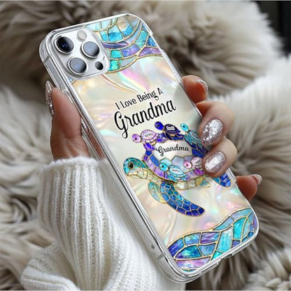 Mom Grandma Sea Turtle - Personalized Clear Silicone Phone Case Custom Names Ocean Theme Smartphone Cover Protective Shell for Nana Mimi
