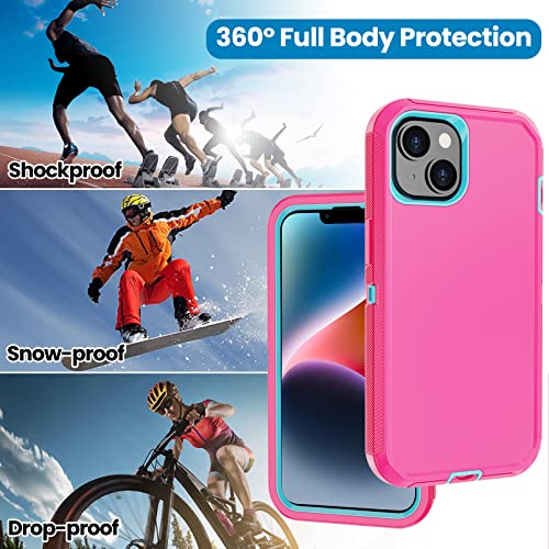 for iPhone 14 Case with 2 Screen Protector, Heavy Duty Shockproof Dropproof Dust Proof Full Body Rugged 3 Layer Military Tough Durable Protective Cover for Apple iPhone 14 6.1" (Pink/Blue) - color: Pink/Blue
