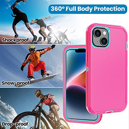 for iPhone 14 Case with 2 Screen Protector, Heavy Duty Shockproof Dropproof Dust Proof Full Body Rugged 3 Layer Military Tough Durable Protective Cover for Apple iPhone 14 6.1" (Pink/Blue) - color: Pink/Blue