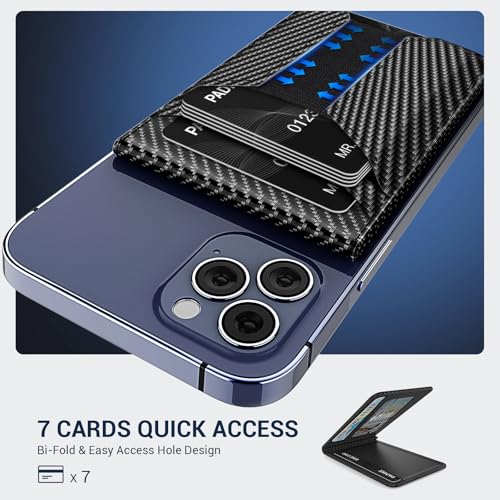 Padike for Magsafe Wallet, Magnetic Phone Wallet with Elastic Band for Extra Card Storage, Magnetic Card Holder with Adjustable Kickstand (Black Carbon Fiber) - color: Black Carbon Fiber