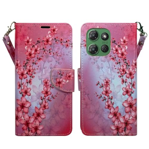 Zase for Motorola Moto G Power 5G (2025/2026) Wallet Phone Case Purse Protective Premium PU Leather Magnetic Closure w/Kickstand ID Card Slot Wrist Strap Cute Design (Pink Cherry Blossom) - color: Pink Cherry Blossom