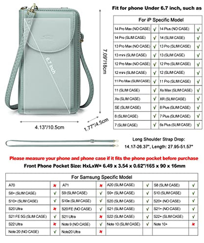 S-ZONE Small Crossbody Bags for Women Phone Purse RFID Blocking Wallet | Card Slots, Vegan Leather, Anti-theft, Multi Pockets, Detachable Adjustable Strap, Travel Eveyday Outing - color: Light Green