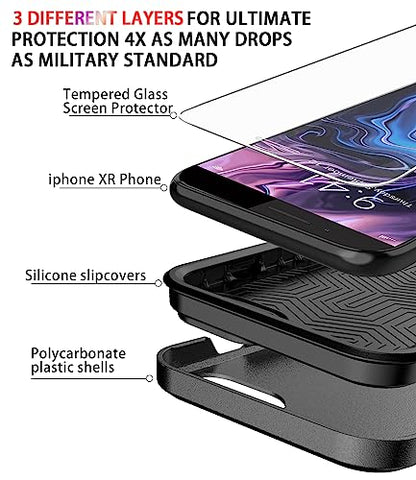 Diverbox Case for iPhone 8 Plus & 7 Plus - Tempered Glass Screen Protector, Shockproof & Dropproof Heavy Duty Protection (Black) - color: Black-2in1
