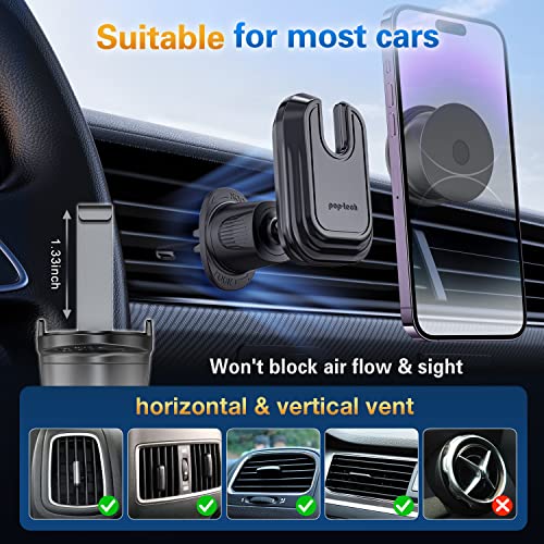 pop-tech Car Vent Phone Mount for Thick Socket Grip, Air Vent Clip Phone Holder Compatible with Magsafe Wallet Black & iPhone Samsung Card Holder, Cellphone Stand with Sticky Adhesive