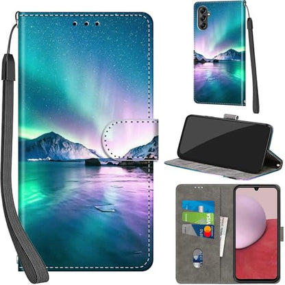 Case Wallet for Samsung Galaxy A14 5G, Ice Sea | Kickstand, 3 Card Holder, Shockproof TPU Interior Shell, PU Leather, Magnetic Flip Cover, Lanyard Strap - color: Pic:06